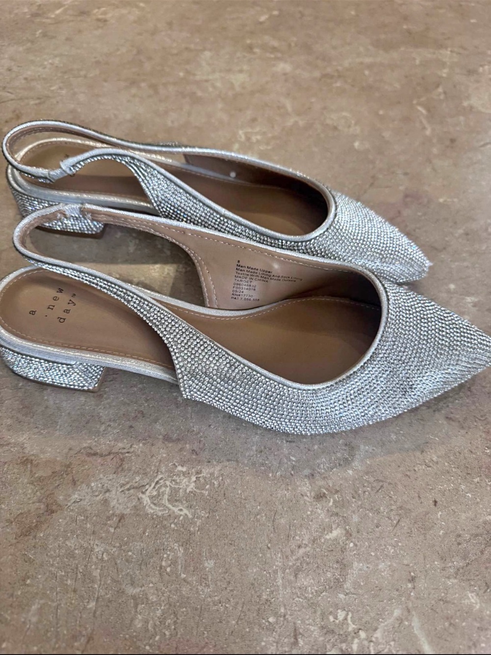 a new day Silver Rhinestone Slingback Pointed Toe Low Heel Mules